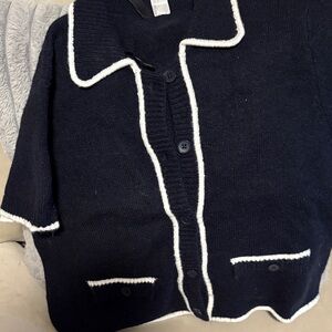 Navy Cardigan with White Trim